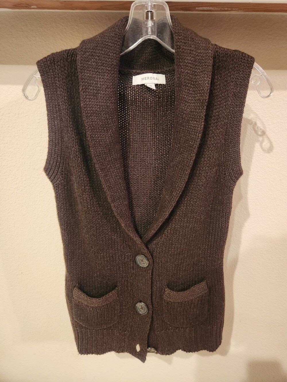 Merona Dark Brown Sleeveless Shawl-Collar Button Cardigan Vest